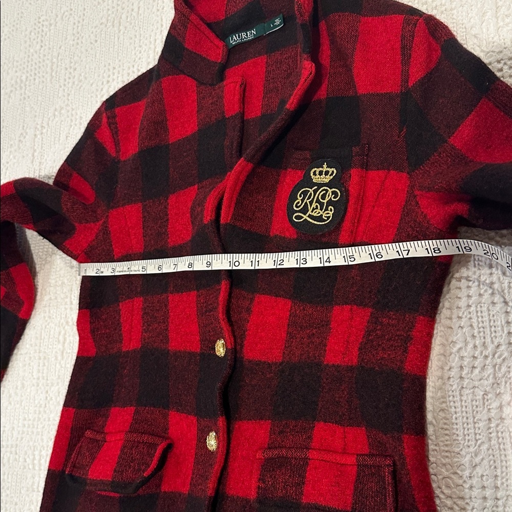 Ralph Lauren Buffalo Check Plaid Wool Knit Sweater Blazer Jacket Crest Rugby Lg - Picture 11 of 13